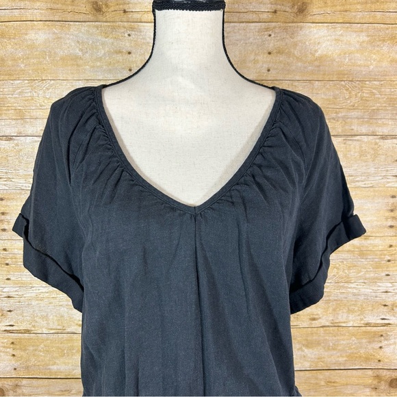 Universal Thread Black Linen Blend Romper Size XS Pockets V Neck Tie Waist - Picture 6 of 13